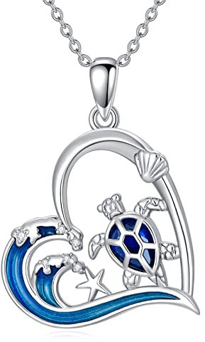 Schildkröte Kette 925 Sterling Silber Blaue Herz Anhänger Halskette Schildkröte Geschenck Ozean Kette Schildkröte Schmuck für Frauen Mädchen