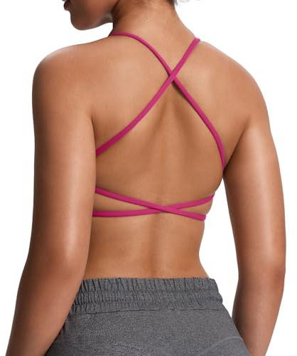 Aoxjox Women's Workout Sports Bras Fitness Backless Padded Ivy Low Impact Bra Yoga Crop Tank Top, Rose Red, S