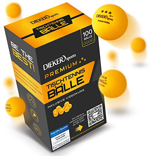 Dieker Sports Premium Tischtennisbälle 3 Stern (100 Stück, Orange) - erstklassige Ping Pong Bälle - Nach ITTF Turnierstandard [inkl. Videokurs vom Profi] Tischtennisbälle Outdoor Tischtennis Zubehör