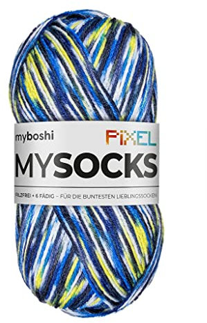 myboshi mysocks Pixel, 6-fädige Sockenwolle, strapazierfähig, Garn aus Schurwolle, filzfrei, 150g, Ll 390m Blau (Otis), 1 Knäuel