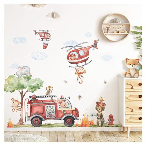 DEKO KINDERZIMMER Wandsticker Feuerwehr XXL Sticker Set Wandtattoo Babyzimmer Tiere Baum Wandaufkleber Wanddeko DK1039-4