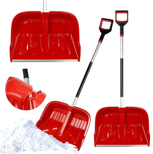 KADAX Pala da neve professionale, 53,5 x 135 cm, con manico antiscivolo, pala da neve con lama in plastica e bordo in alluminio, rampa da neve (rosso)