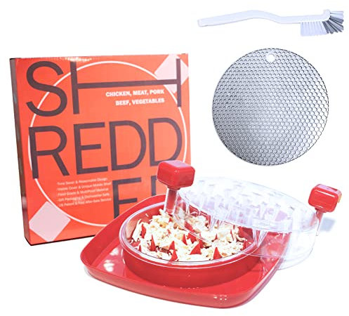 Chicken Shredder,Meat Grinder Alternative to Bear Claws Meat Shredder,Upgraded Non-Slip Larger Sharper Shark Fin Patent Design,Suitable for Pulled Pork, Beef and Chicken-Dishwasher Safe (Red)