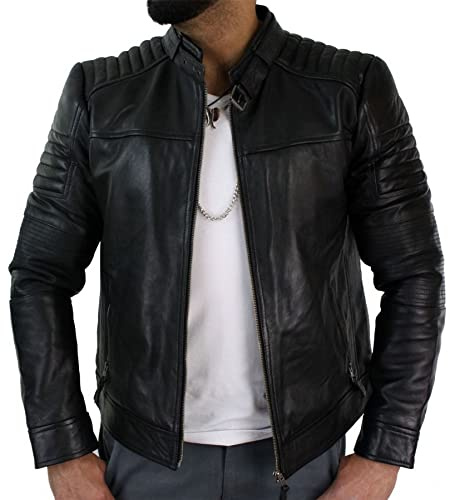 TruClothing.com Men's Biker Jacket Outwear Windproof Winter Motorcycle Racer Real Leather Jackets Coat