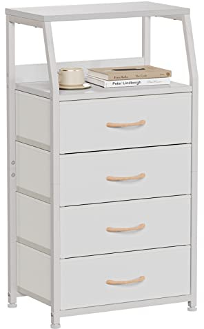 Furnulem Tall Nightstand with 4 Fabric Drawers, Small Dresser for Bedroom