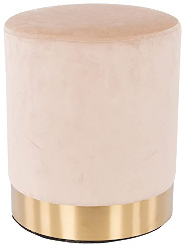 Shally Dogan Pouf in Velluto con Base in Metallo e Struttura in MDF, Design Moderno, Poggiapiedi Forma Cilindrica, Sgabello Tondo con Seduta Imbottita Morbida, Arredamento Interno (Beige)