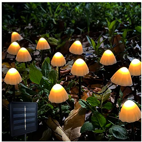 TOTHDATE Mini Solar Pilz Lichter Warmweiß Licht, 5M 20LEDS Solar Pilz Außen Gartenleuchten Solarpfahl Lichter Wegebeleuchtung 8 Beleuchtungsmodi IP44 Wasserdicht für Garten Rasenflächen im Freien