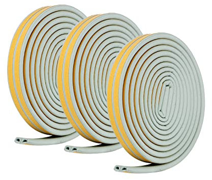 Lot de 3 rouleaux de ruban adhésif en mousse pour porte et fenêtre - Gris (5 m/9 mm x 6 mm)