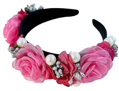 Wide Headbands for Women Boho Floral Crown Pearl Rose Flower Headband Rose 16117