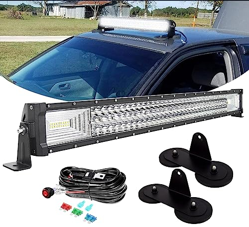 PICAA 32 Zoll 405W LED Lightbar mit Magnetische Halterung Kabelbaum Kit, Tri-Reihen LED Arbeitsscheinwerfer Lichtbalken 12V 24V Lichtleiste Auto Offroad 4x4 Zusatzscheinwerfer