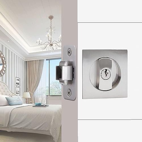 Betensh Forma cuadrada Cerradura para Puertas Correderas Manilla para Puerta de Bolsillo con Llave Manilla Invisible para Puertas Empotradas juego de manijas invisibles de 66 mm Plata