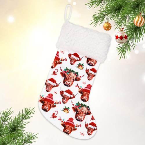 Highland Cow Christmas Stocking, Large Size Rustic Farmhouse Hanging Sock Tree Decorations Fireplace Ornaments for Xmas Winter Family Holiday Party Favor Home Decor Supplies