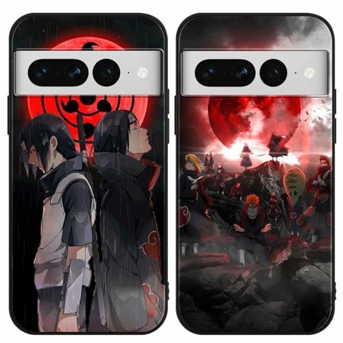 2 Stück Handyhülle für Google Pixel 7 Pro(5G) Hülle 6.7 Zoll Anime Uchiha Itachi Sasuke Manga Muster Design Junge Case All Inklusiv Linsen Schutzhülle TPU Silikon Weich Ultra Dünn Cover, 02