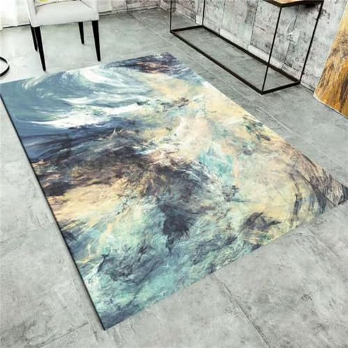 DJHWWD Teppich Nach Maß Günstiger, Rutschfester, Waschbarer Mit Abstraktem Blumenmuster Für Das Ankleidezimmer Im Wohnzimmer Günstig 60X120Cm Blau Teppichs Schlafzimme