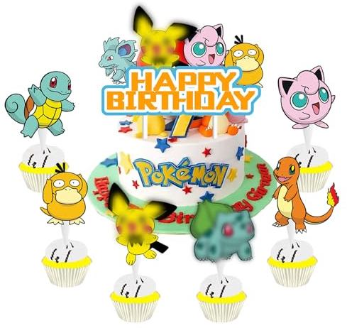 25 PCS Tortendeko Geburtstag Kinder, Kuchen Deko, Happy Birthday Kuchendekoration + Cake Topper Cupcake + Tortenfiguren Kindergeburtstag, Tortendekoration Kinder für Jungen/Mädchen