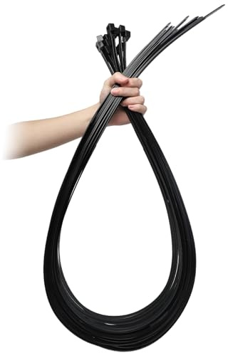 Extra lange Kabelbinder für den Außenbereich, hochwertig, schwarz, 121,9 cm, große Kabelbinder mit 90,7 kg Zugfestigkeit, ideal für schwere Aufgaben und Outdoor-Projekte, 12 Stück (schwarz, 122 cm