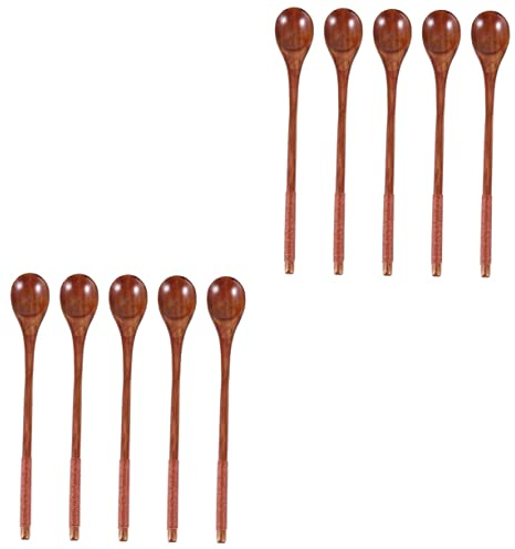 ABOOFAN 2sets Stylish Wooden Honey Spoon Long Handle Stirring Spoon Tableware 5pcs*2