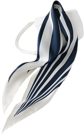 GIMIRO Satin Schal 120cm x 36cm Rhombus Bunte Schals Floral Band Mode Zubehör für Hüte, Blazer, Blusen, Kleider, Röcke, Taillenbänder, Krawatten (Navy/White Stripes)