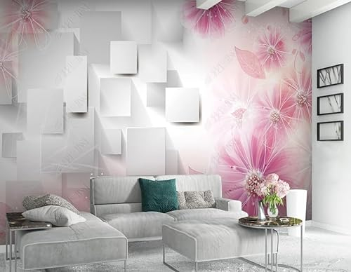 Papier Peint Panoramique 3D Intissé Briques Blanches Florales Roses Salon Chambre Poster Mural Décoration Murale 400Cm(W)*280Cm(H)
