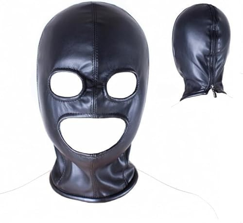 YXYjLb BDSM Sexy Ledermaske Fetisch Sex Maske Kopfbedeckung Mund Offener Rücken Mit Reißverschluss SM Bondage Maske Extreme Sexspielzeug Für Männer Und Frauen (Color : Schwarz, Size : L)