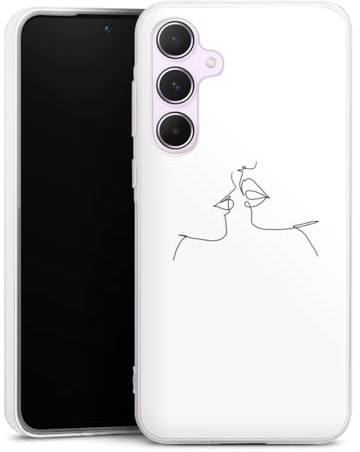 Silikon Hülle kompatibel mit Samsung Galaxy A55 5G Case transparent Handyhülle Kussmund Line Art Liebe