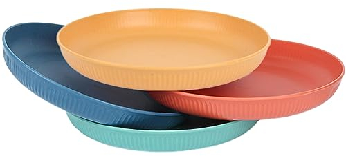 MaoMaoCha Dinner Plates Set of 4, 8 Inch Reusable Plastic Plates Unbreakable Picnic Plates, Dishwasher & Microwave Safe, Lightweight Salad Plates for Camping/Kitchen
