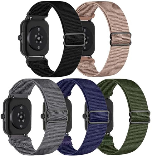CUNUJIX 5 Stück Elastisch Nylon Armband Ersatz für Amazfit Active 2/GTR Mini/GTS 4 Mini/GTS 4/GTS 3/GTS 2e/GTS 2/GTS, Dehnbare Loop Gewebe Ersatzband für Amazfit Bip/Bip U Pro/Bip 3 Pro