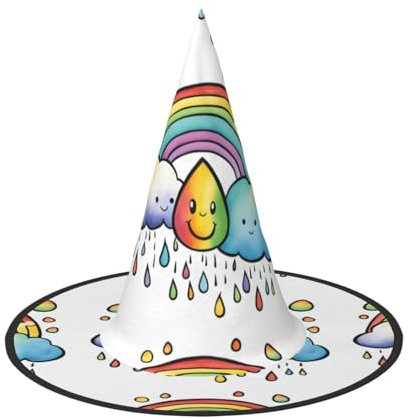 WURTON Regenbogen Wolken Regentropfen 1 Druck Halloween Hut Einzigartiger Hexenhut für Partys Cosplay - Halloween Dekor Partys