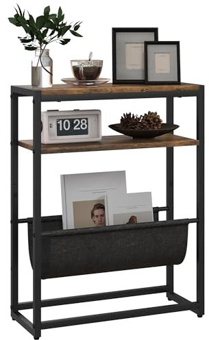 HOMCOM Table d'appoint Bout de canapé Table d'entrée avec étagère et Porte-revues Structure en Acier Design Industriel - 43l x 18P x 56H cm Noir Marron foncé