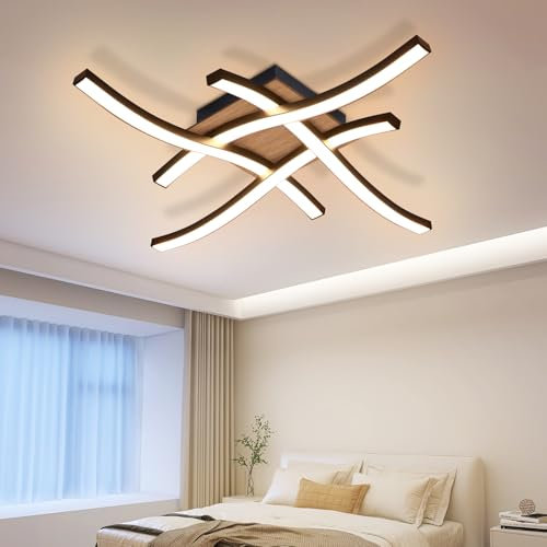 CBJKTX Deckenlampe LED Deckenleuchte Wohnzimmer - 24W Holz Wohnzimmerlampe 3000K Warmweiß Modern Design Schlafzimmerlampe Schwarz Metall Küchenlampe Schlafzimmer für Flur Büro Küche Esszimmer
