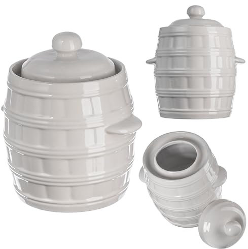 KADAX Olla de gres, olla de cerámica densa con canaleta y tapa, apta para lavavajillas, olla de cerámica para guardar pepinos (crema, 5 L)