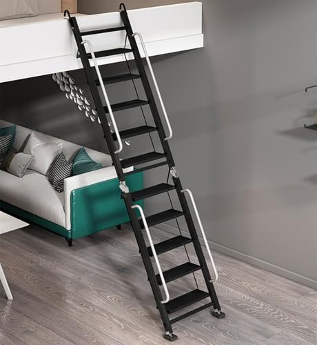 Folding Attic Ladder with Armrests & Hooks Multi Purpose Loft Stairs for Attic RV Roof Home Office Portable 8 Step Ladders