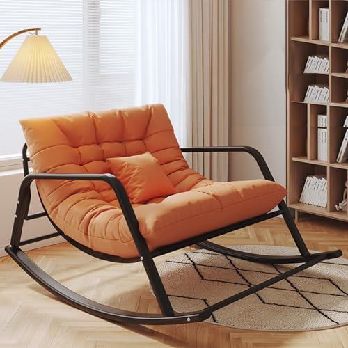 Schaukelstuhl für den Außenbereich, mit gepolstertem Kissen, bequeme Liege, Wippe für Wohnzimmer, Kinderzimmer, Veranda, Garten, Hinterhof, Orange