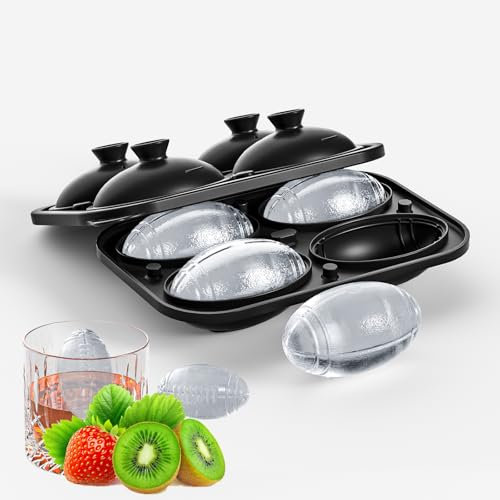 Football Eiswürfelform mit Trichterdeckel, 3 * 2in Fun Shaped Eiswürfel für Cocktails Whiskey Joghurt, Easy Release Rugby Ball Eiswürfelbereiter