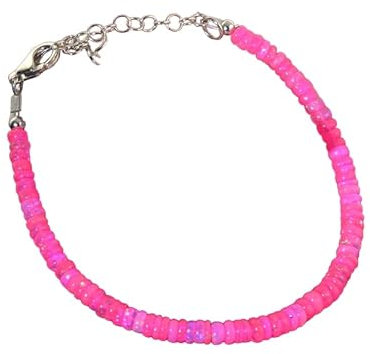 AAA Qualität 3mm bis 6mm natürlicher äthiopischer Rosa Opal Glatt Rondelle Perlen Edelstein Armband | Welo Feuer Rosa Opal Armband | 925 Sterlingsilber Opal perlen Armband 6 Zoll