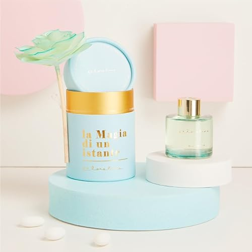 CLARALUNA Bomboniera Matrimonio Profumatore Vetro Azzurro con Essenza Blue Bella e Rosa Decorativa con Scatola