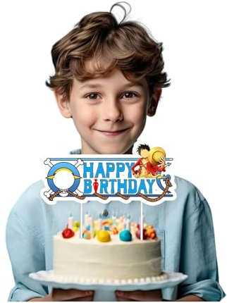 Japanischer Anime One-Pie Tortendeko,Happy Birthday Tortendeko, Deko Torte,Cupcake Topper,Tortendeko Geburtstagsdeko, Thema Party Geburtstag Dekorationen für Kinder Mädchen Jungen