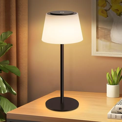 meoaow Tischlampe Kabellos Nachttischlampe Akku - LED Tischleuchte Touch Dimmbar Lampe mit USB Aufladbar Schwarz 3600mhA Batterie Tischlampen für Modern Wohnzimmer Schlafzimmer Outdoor