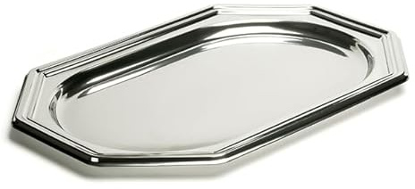 Monouso | 5 Bandejas Octogonales de Plástico, 35x25cm, Color Plata, Bandejas Reutilizables, Platos para Aperitivos, Catering o Eventos, Restaurante y Hostelería
