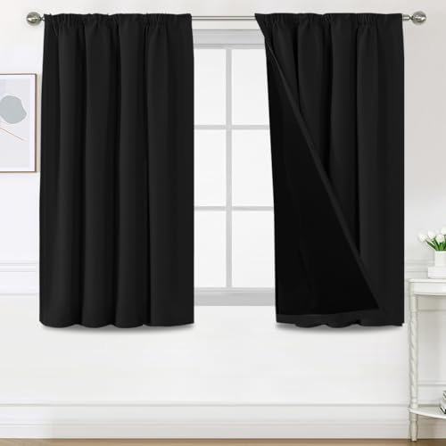 BellaHills Blickdichte Vorhänge Thermovorhang Kälteschutz 2er Set H 137 x B 117 cm Doppellagiger und Dicker Vorhang gegen Kälte für Tür 100% Verdunklungsgardine Blackout Curtain for Bedroom, Schwarz