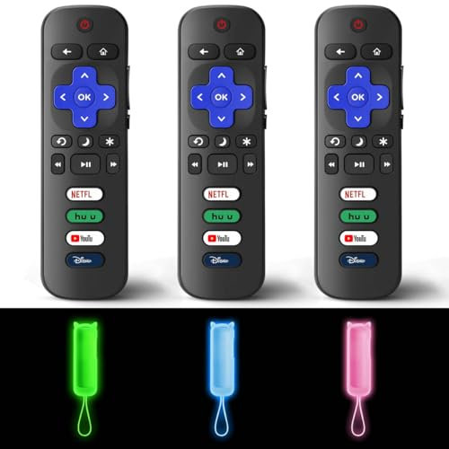 (3 Stück) Ersatzfernbedienung nur für Roku TV mit weicher Schutzhülle (leuchtet im Dunkeln), kompatibel für TCL Roku/Hisense Roku/Onn Roku/Sharp Roku/Element Roku/Philips Roku Smart TV
