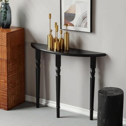 SEIFE Consolle a mezzaluna con anta stretta, tavolo decorativo semicircolare in legno massello, tavolo da divano a mezzaluna(Black,70x25x90cm)