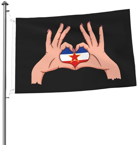 Bandera de Yugoslavia con el amor en tus manos, bandera para exteriores de 2 x 3 pies, bandera resistente de doble cara para el hogar, el patio, el festival, decoración de jardín al aire libre, bander