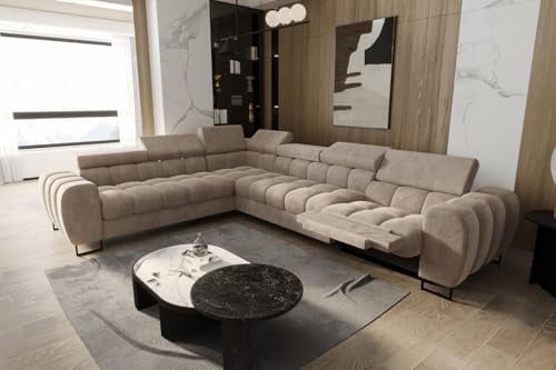 Friderik Ecksofa Aspen Max Relax 330×260 cm mit Schlaffunktion & Relax, Terra Stoff - verstellbare Kopfstützen - Liegefläche 117x190 cm (Beige, Links)