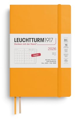 LEUCHTTURM1917 372792 Monatsplaner & Notizbuch Paperback (B6+) 2026, 16 Monate, Softcover, Rising Sun, Englisch