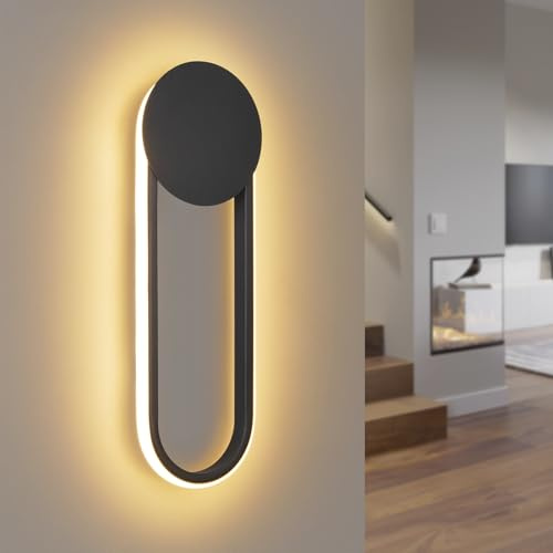 Homefire Wandlampe LED Wandleuchte Innen - 12W Wandlampe Schwarz 41cm Flurlampe Wand Modern Design 3000K Warmweiß Minimalistische Wandbeleuchtung für Treppenhaus Flur Schlafzimmer Wohnzimmer Küche