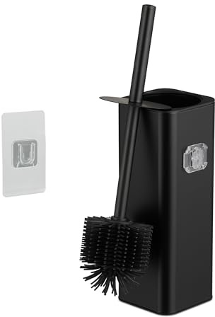 Relaxdays toilet brush, wall-mounted, adhesive, HxWxD: 36.5 x 9.5 x 10.5 cm, hygienic toilet brush with holder, black
