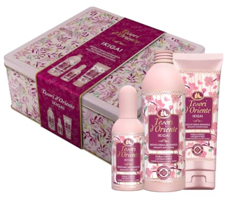Tesori d'Oriente, Ikigai Set Doccia, Include Doccia Crema 250 ml, Bagno Crema 500 ml e Profumo Aromatico 100 ml, Con Note Floreali e Fruttate che Durano a Lungo, Confezione Regalo