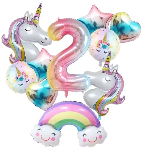 DIWULI Einhorn Geburtstag Ballon-Set Zahl 2 Dekoration