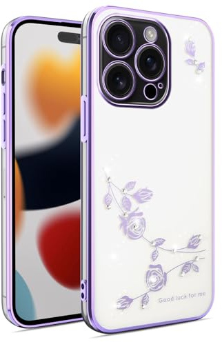 YANJIEER Diamant Handyhülle für Huawei Y7 2019 / Huawei Y7 Prime 2019 Glitzer Blumen Hülle, Dünne TPU Silikon Schutzhülle mit Muster, stoßfestes Damen Case, unterstützt kabelloses Laden Lila